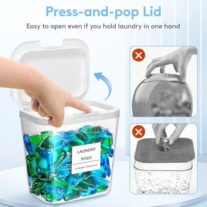 Laundry Pods Container with Pop-up Lid, 0.72+0.5 gal, 3 Pcs