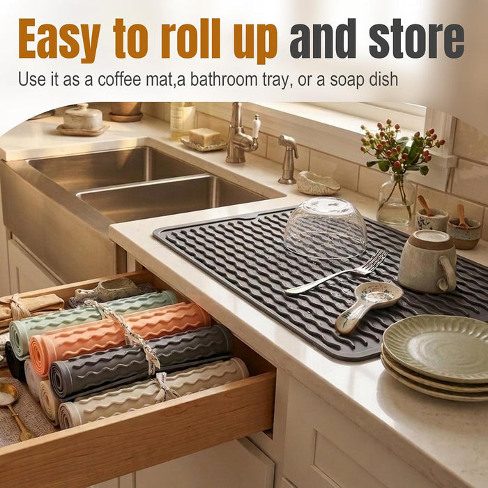 2 Pack Silicone Dish Drying Mat for Kitchen Counter Shower Caddy Rack Waterproof Under Sink Placemats Trivets Coffee Bar Accessories Utensil Holder Essentials Home Dining Decor Must Haves 2026