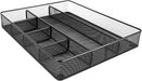 Metal Mesh Desk Organizer with 6 Compartments, Anti-Slip Pen Holder Storage Tray for Office Supplies and Home, Black