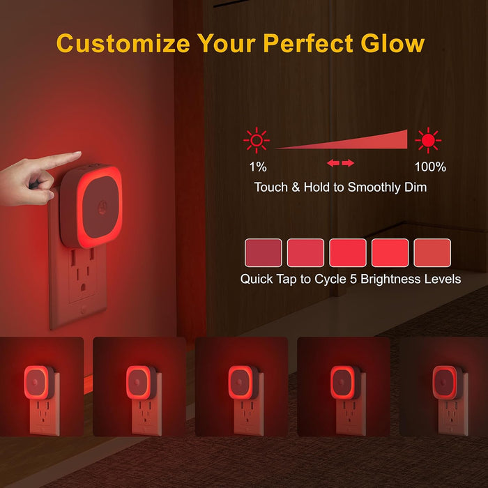 2 Pack Plug in Red Night Light with Motion Sensor and Light Sensor