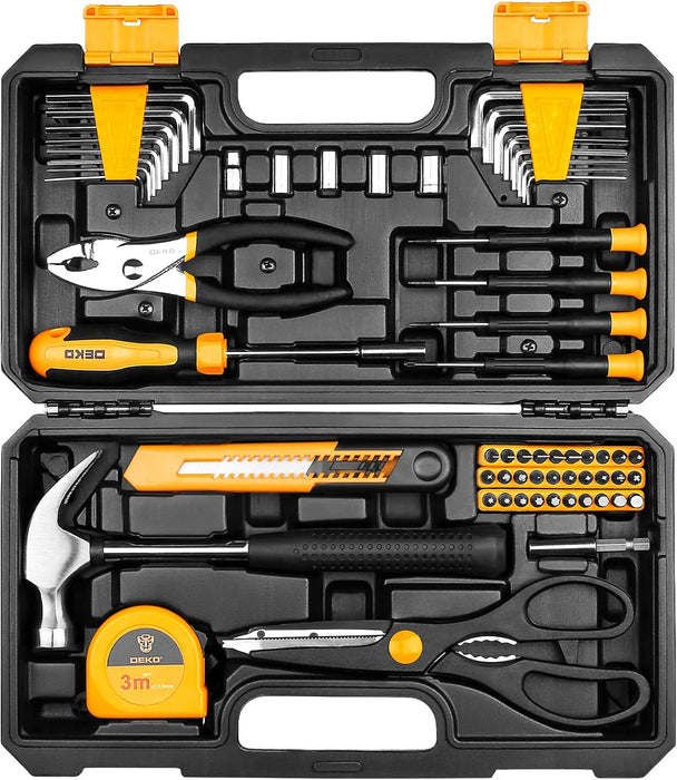 62-Piece Household Tool Set：Small Basic Home Tool Kit with Plastic Toolbox, Hand Tools with Storage Case