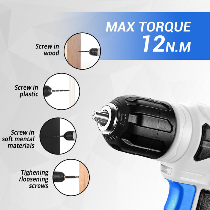 Drill Set: Tool Set with 8V Blue Cordless Drill, Home Tool Kit with Drill, Hand Tool Kits for Women 126 Piece