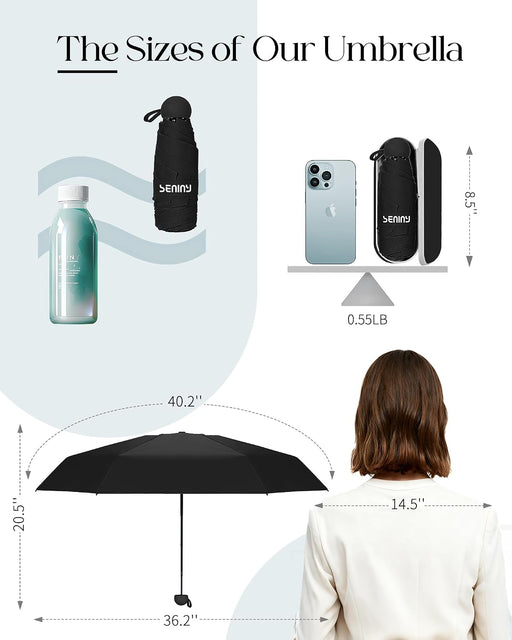 Mini Travel Umbrella with Case, Compact Pocket Size UV Sun & Rain
