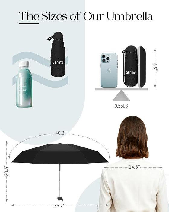 Mini Travel Umbrella with Case, Compact Pocket Size UV Sun & Rain