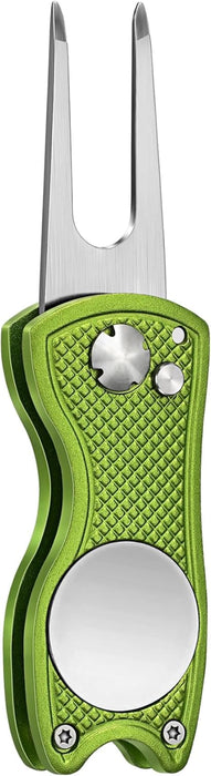 Golf Divot Repair Tool, All Metal Foldable Divot Tool with Pop-up Button & Magnetic Ball Marker, 2-6 Pack