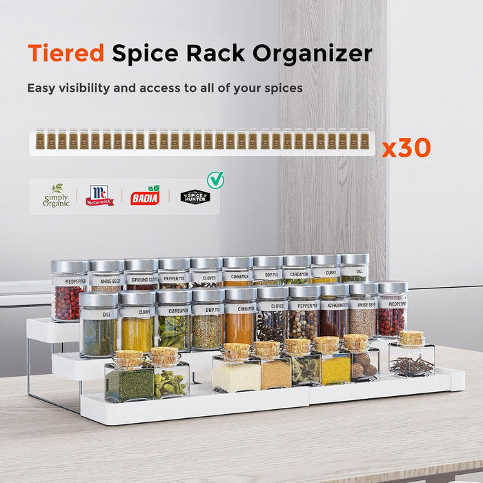 Expandable Spice Rack Organizer for Cabinet - 3 Tier Adjustable Cabinet Spice Organizer Easy Visibility - Spice Organize