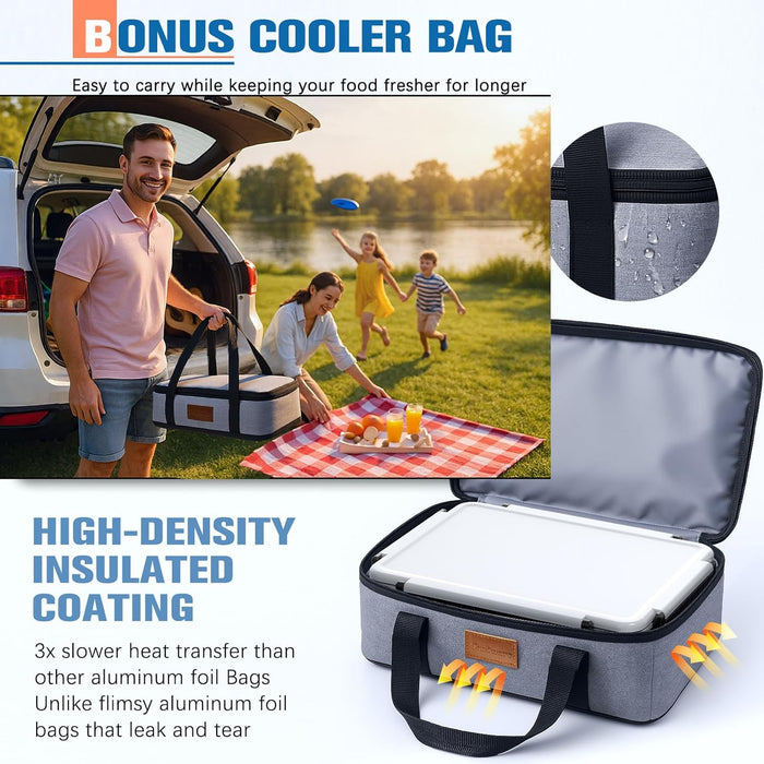 Chilled Portable Snackle Box Container with Ice Pack, Divided Serving Tray with Insulated Bag, Beach Essentials for Summ