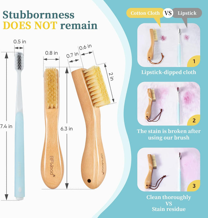 Laundry Stain Brush, Natural Soft Boar Bristles, Removes Tough Stains from Delicate Fabrics Like Knits, Cotton, and Line