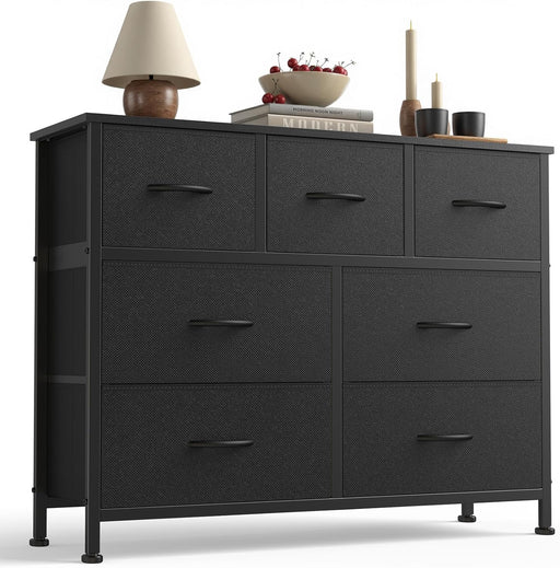 7 Drawer Fabric Dresser for Bedroom Storage with Bins, Black