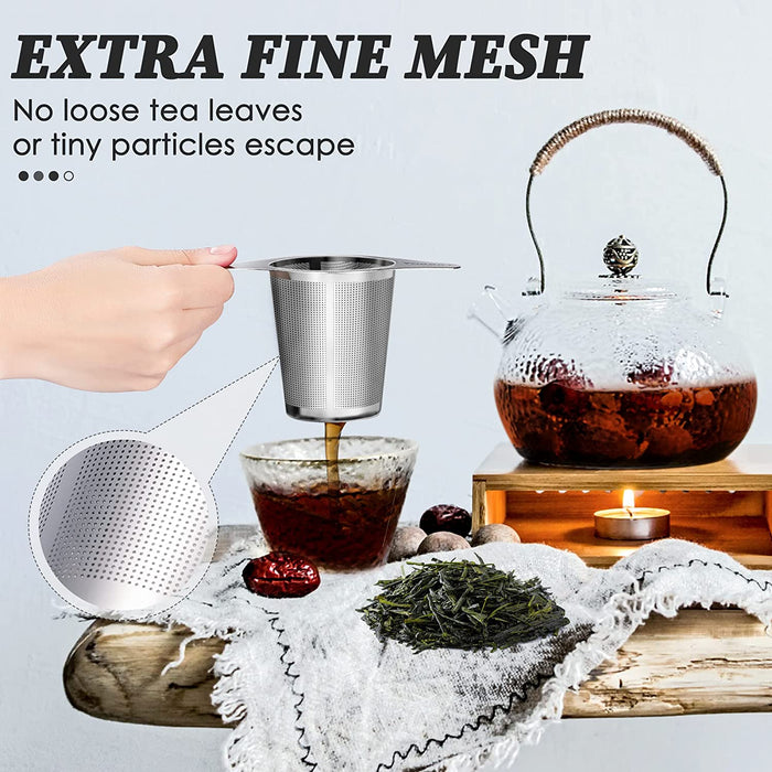 Extra Fine 18/8 Stainless Steel Tea Infuser Mesh Strainer with Large Capacity & Perfect Size Double Handles for Hanging 