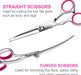Dog Grooming Kit, Professional Stainless Steel Dog Grooming Scissors with Curved Shears, Pink Finger Rings - 4 Piece Sha