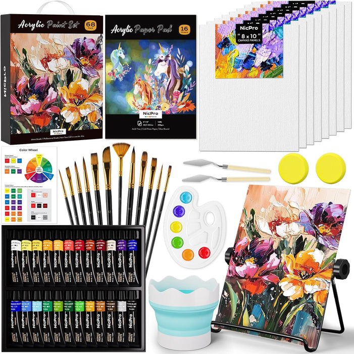 68PCS Acrylic Paint Canvas Set for Adults with 24 Paint for Beginner