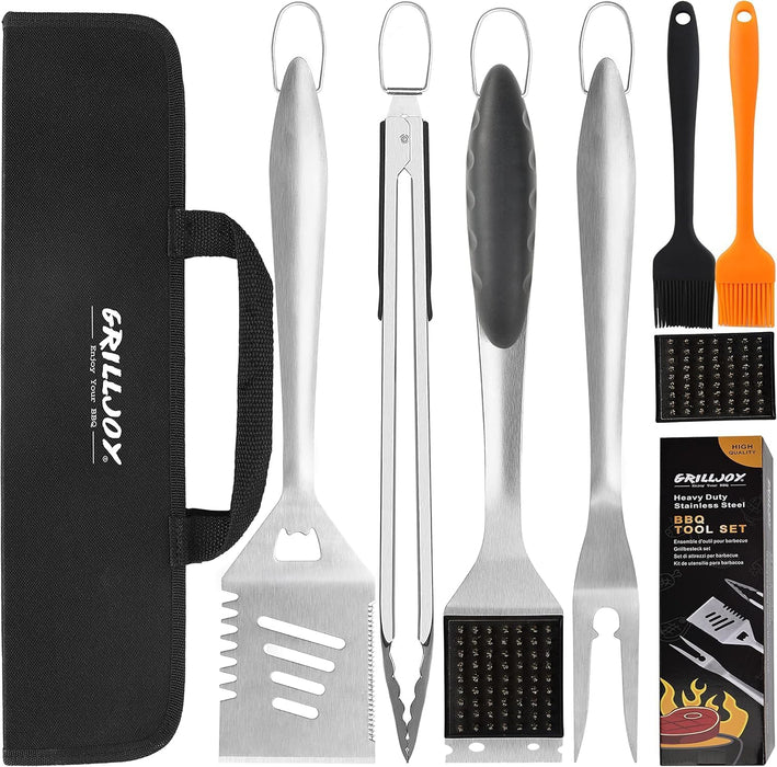 8PCS BBQ Grill Tools Set with Extra Thick Stainless Steel Spatula, Fork, Tongs & Cleaning Brush - Complete Barbecue Acce