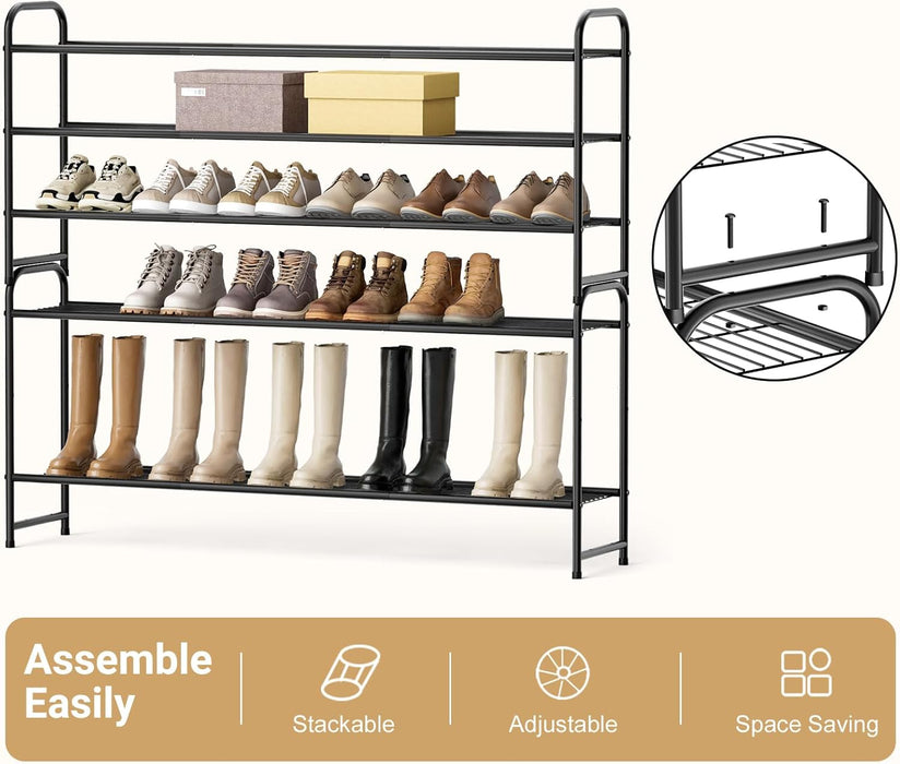 3-Tier Long Shoe Rack for Closet Metal Shoe Organizer for Entryway, Wide Stackable Shoe Storage Shelf with Sturdy Wire G