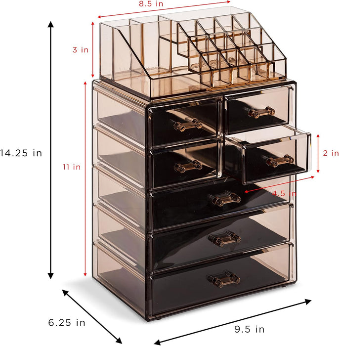 Makeup Organizer, 7-Drawer Acrylic 2-Piece Set (Bronze Glow)