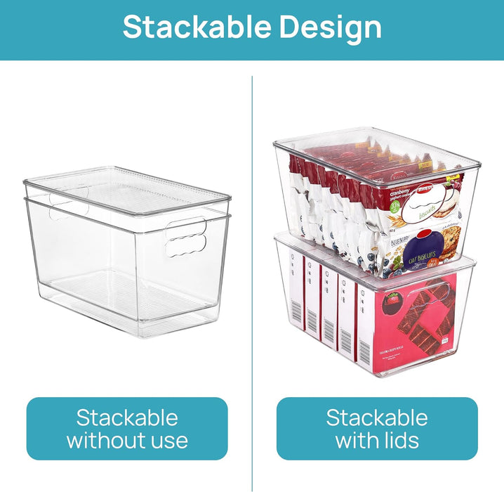 6 Pack Clear Stackable Storage Bins with Lids and Handles, Large