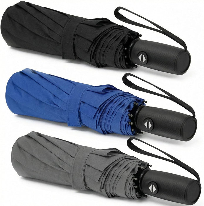 3 Pack Windproof Travel Umbrellas Compact Auto Open
