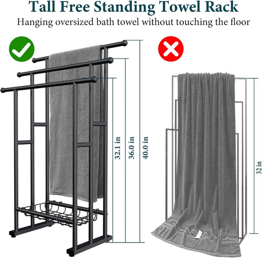 40'' Freestanding 3 Tier Alloy Steel Towel Rack with Storage Basket