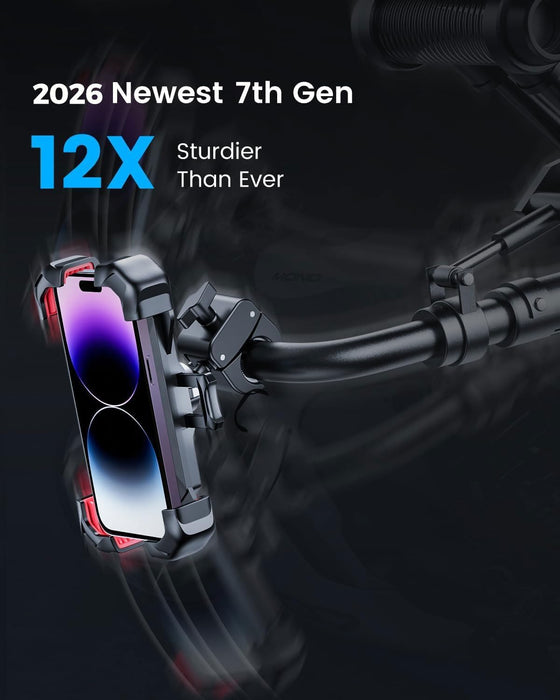 Motorcycle Phone Mount, [1s Auto Lock][100mph Military Anti-Shake] Bike Phone Holder for Bicycle, [10s Quick Install] Ha