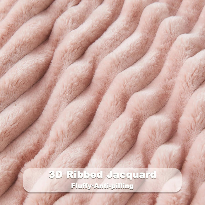 Fleece Ribbed Cozy Throw Blanket for Couch, Pink, 50"x60"