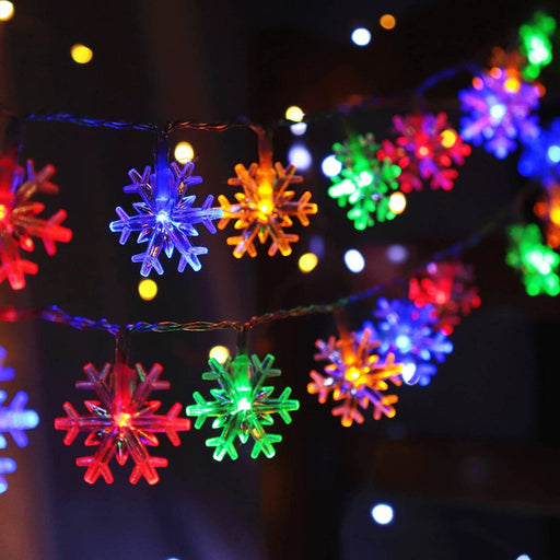 Christmas Lights Multicolor 20 FT 40 LED Multi Colored Snowflake String Lights Battery Operated Colorful Fairy Light for