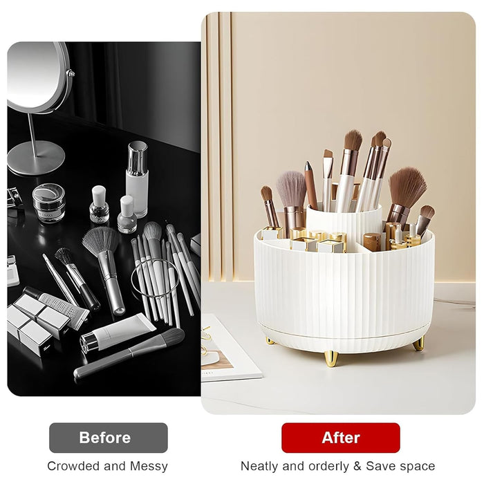 Makeup Brush Holder Organizer,360° Rotating Makeup Brush Organizer,5 Slot Make up Brushes Cup for Cosmetics, Nail Polish