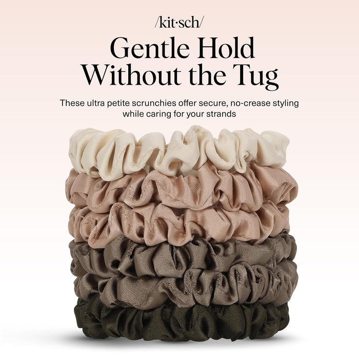 Ultra-Petite Satin Scrunchies for Women - Eucalyptus, 6pcs