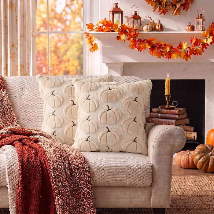 Fall Pillow Covers Pumpkin Fall Decor 18x18 Set of 2 Beige