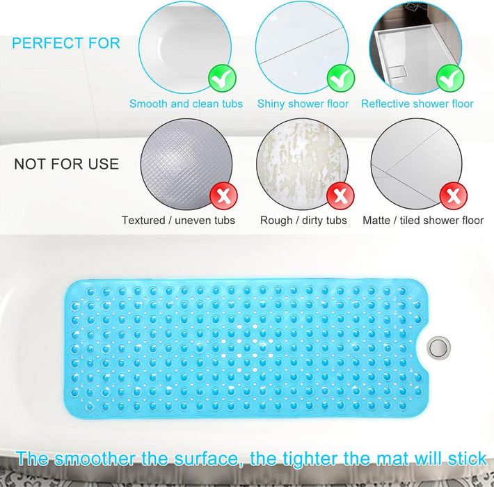 Upgrade Baby Bath Mat Non Slip Extra Long Bathtub Mat for Kids 40 X 16 Inch - Eco Friendly Bath Tub Mat with 200 Big Suc