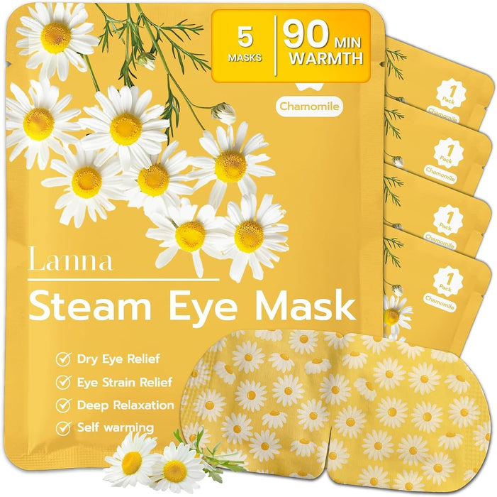 Heated Steam Eye Mask, Disposable 120 Minutes, Chamomile Scent 5 Pcs