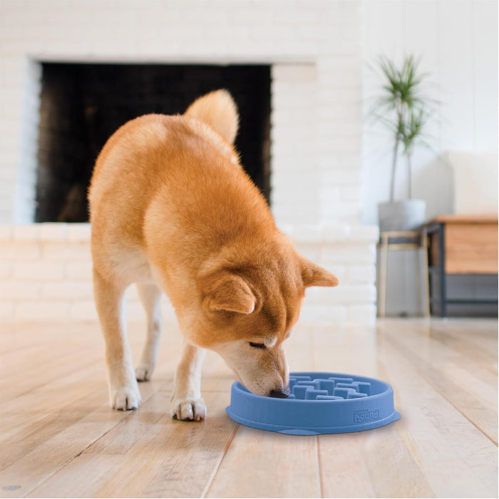 Fun Feeder Slo Bowl – Medium 2‑Cup Capacity, Slow Feeding, Small to Medium Dogs & Cats, Non-Slip, Blue, Notch Pattern