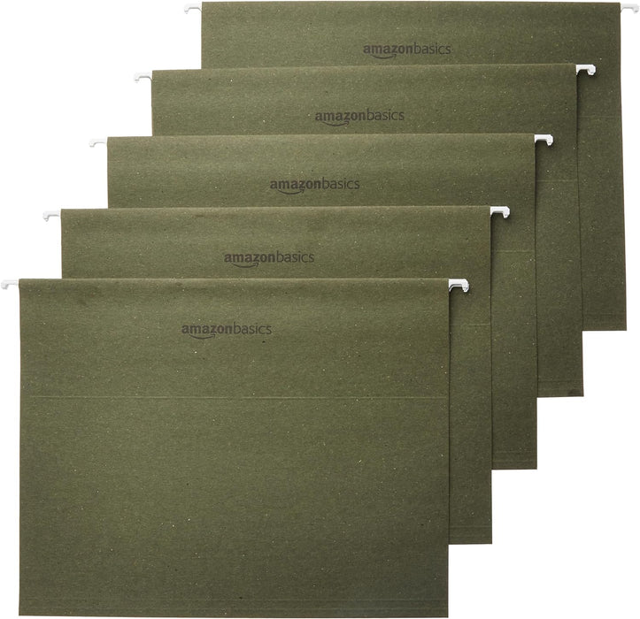 Hanging File Folders with Adjustable Tabs, Sturdy Expandable Document Organizer, Letter Size 8.5x11 inch, Green, 25-Pack