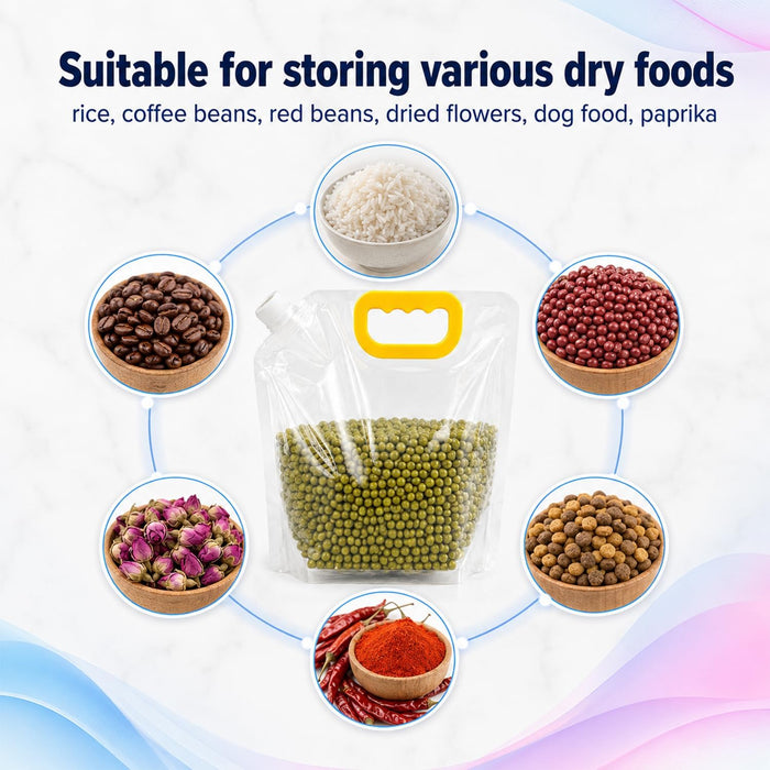 5pcs Food Storage Bags, Reusable Grain Storage Moisture-proof Sealed Bags, Stand Up Packaging Pouches Large Sealed Bag with Handle