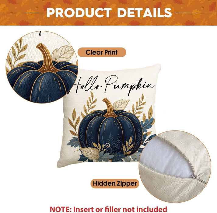 Fall Hello Pumpkin Blue Pillow Covers 18x18 Inch Set of 4