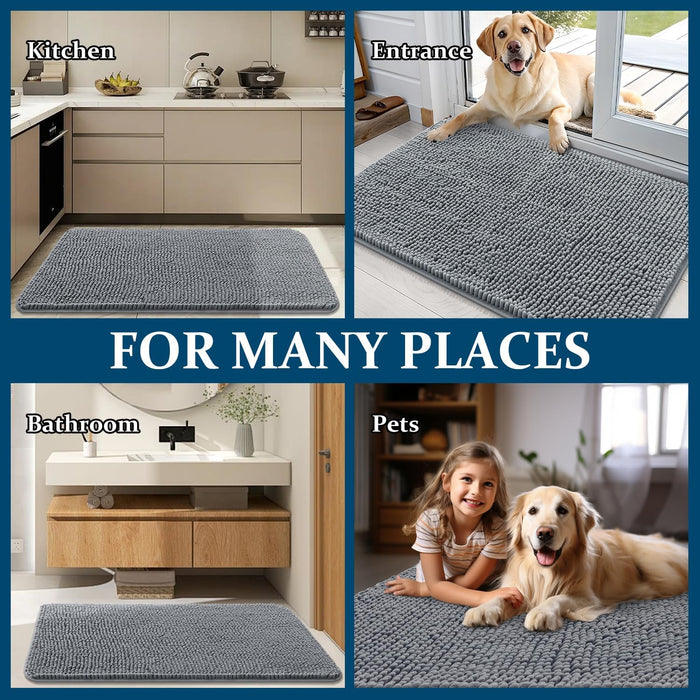 Dog Door Mat for Muddy Paws 48x30, Super Absorbent Chenille Mud Mat