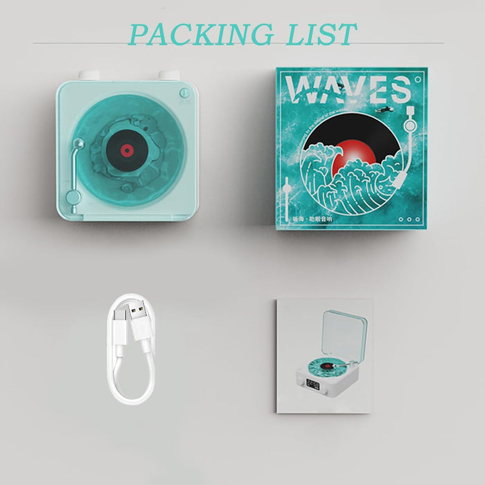 The Waves Vinyl Player, Waves Bluetooth Speaker, Portable Vintage Vinyl Speaker with Adjustable Light and Time for Bedroom, Party, White