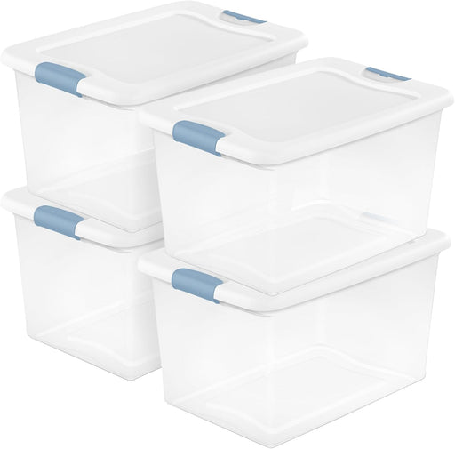Latching Box with Lids for Home and Office, 64 Quart, 4-Pack