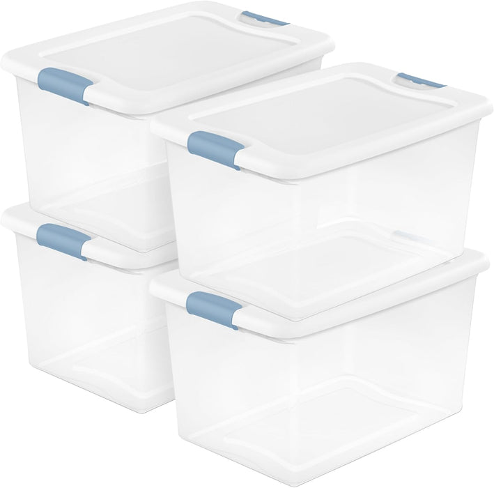 Latching Box with Lids for Home and Office, 64 Quart, 4-Pack