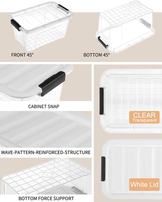 Plastic Storage Bins with Lids 6 Pack, 6.7 Quart Storage Containers With Black Buckle Latch, Stackable Storage Organizer