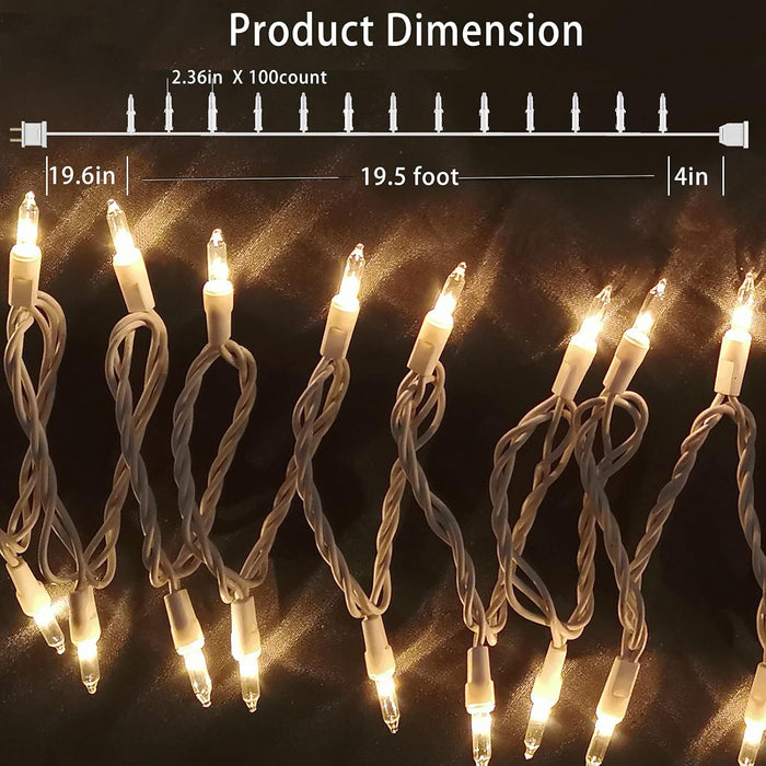 Christmas Lights 100 Count Mini Clear Lights 21ft White Wire Christmas Tree String Lights Set for Outdoor Indoor Christm