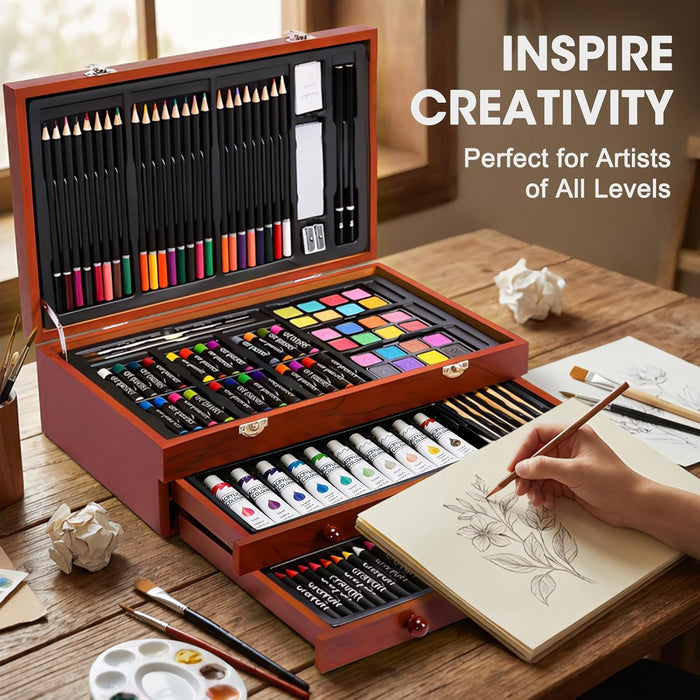 TMOL Art Supplies, 175-Pack Deluxe Art Set Drawing Painting Kit with 2 Drawing Pads, Acrylic Paints, Colored Pencils, Cr