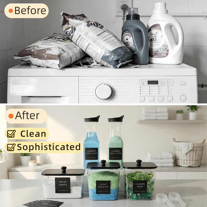3+2 Pack Laundry Pods Containers & Dryer Sheet Holder & Laundry Detergent Dispenser, Laundry Room Organization and Stora