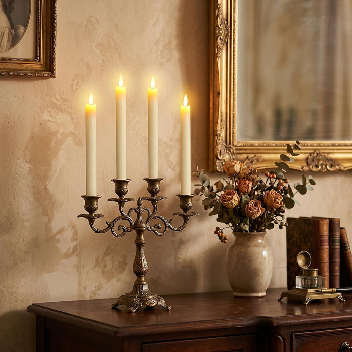 Flameless Taper Candles LED Battery Operated Remote Timer Ivory