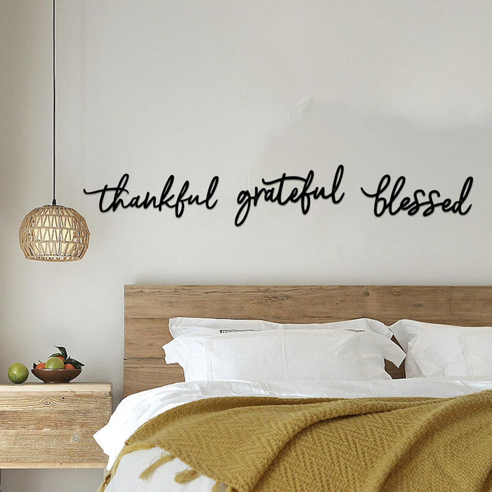 Thankful Grateful Blessed Letter Sign Metal Wall Decor, 3 Piece Black Letters Wall Art for Bathroom Bedroom Metal Words Wall Decor for Home Decor
