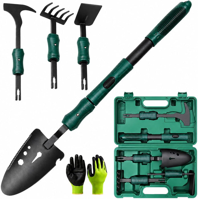 Gardening Tool Gift Set, 4 Hand Tools with Case, Green