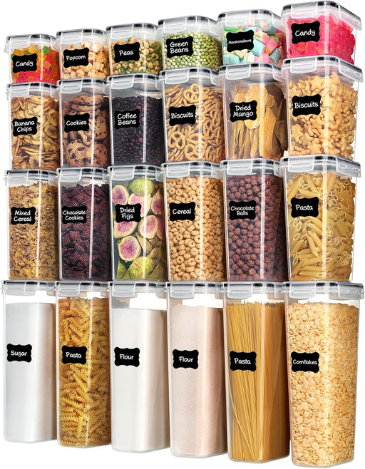 Airtight Food Storage Containers with Lids, 24 pcs, Black