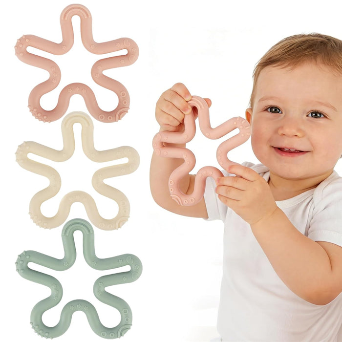 3pcs Coral Flower Teether Ring Baby Teething Toys Silicone Teether
