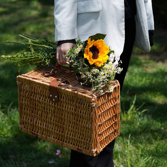 Wicker Picnic Basket for 2, Vintage Picnic Basket - Flower