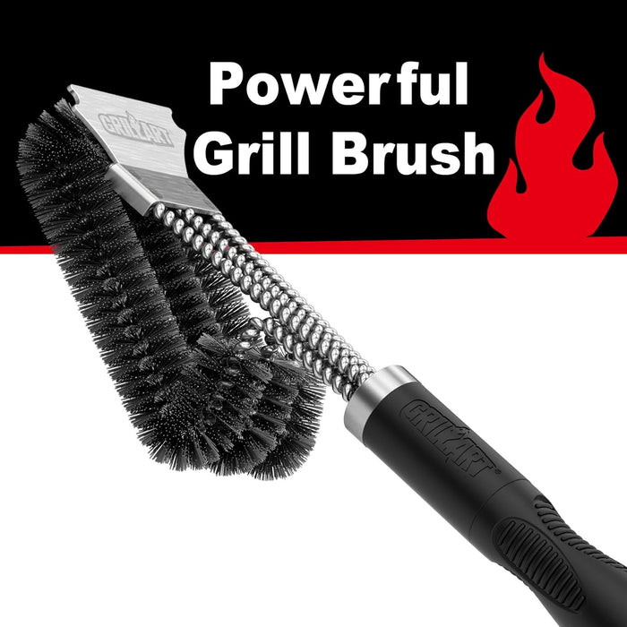 Grill Brush, 18'' Extra-Strong Handle, BBQ Cleaner with Scraper