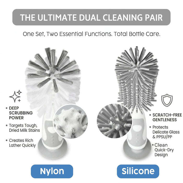 7-in-1 Baby Bottle Cleaner Set, Including Nylon & Silicone Bottle Brush, Cap, Straw & Nipple Brushes, BPA-Free (Gray)
